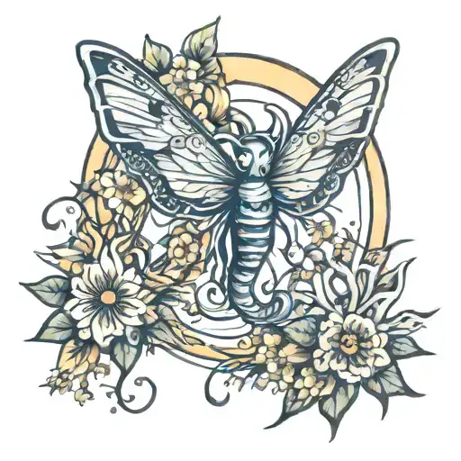 water horse flowers moth sun moon tattoo design idea