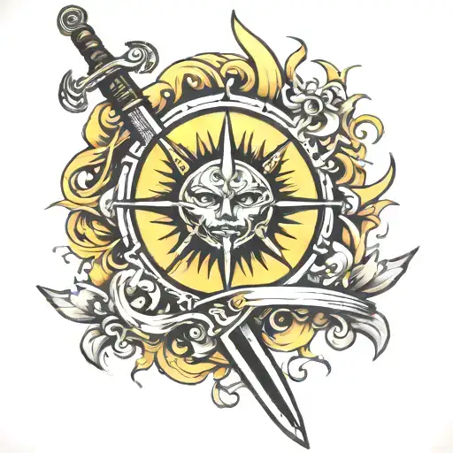 sun and sword tattoo design idea