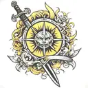 sun and sword tattoo design idea
