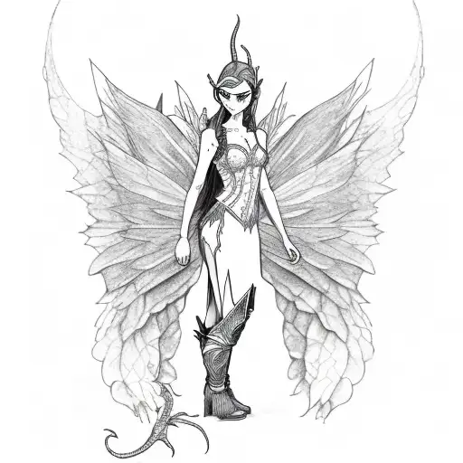 elf fairy with dragon wings side view  tattoo design idea