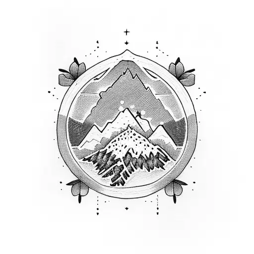 Mountains with flowers and faith cross tattoo design idea