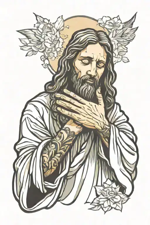 Jesus praying hands holding tattoo design idea