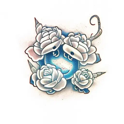 snake and peonies tattoo design idea