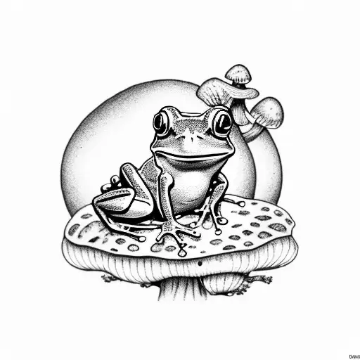 Cute frog on a mushroom tattoo design idea