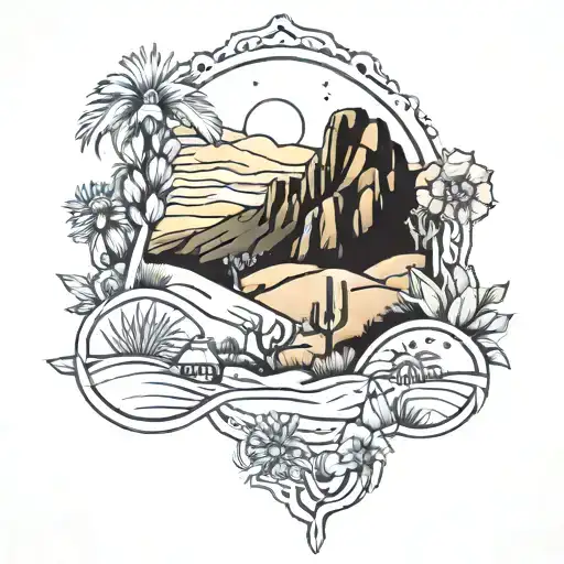 3 copines desert landscape tattoo design idea