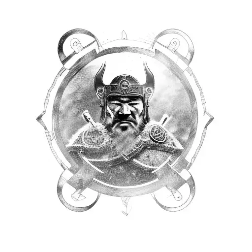 Viking warrior with intricate circuitry armor tattoo design idea