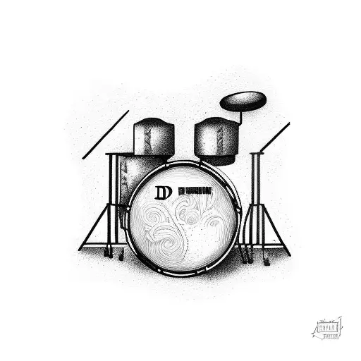 A drum set surrounded by flames tattoo design idea