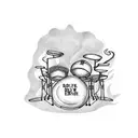A drum set surrounded by flames tattoo design idea