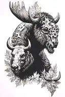 grizzly bear with moose skull and maple leaf  tattoo design idea