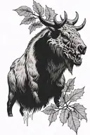 grizzly bear with moose skull and maple leaf  tattoo design idea