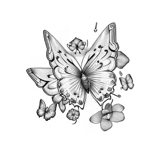 3 butterflies with flowers and a cancer sign tattoo design idea