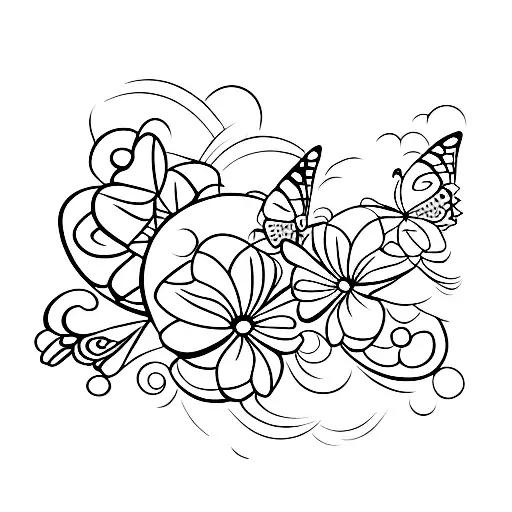 3 butterflies with flowers and a cancer sign tattoo design idea