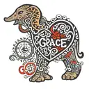 Heart clock, heart printed leopard, the word grace, red and black ink, music , the word peace, elephant, tribal pattern tattoo design idea