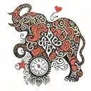Heart clock, heart printed leopard, the word grace, red and black ink, music , the word peace, elephant, tribal pattern tattoo design idea