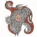 Heart clock, heart printed leopard, the word grace, red and black ink, music , the word peace, elephant, tribal pattern tattoo design idea