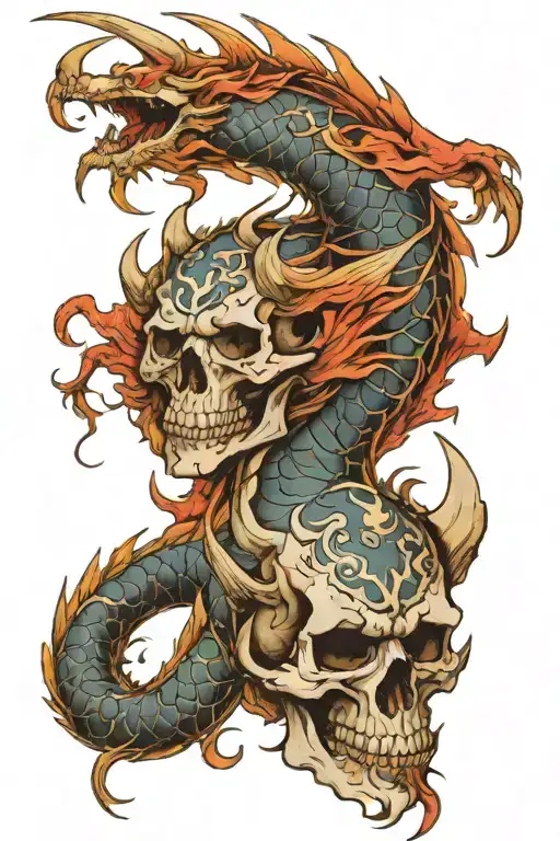 skull dragon with scales and wings tattoo design idea