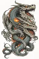 skeleton dragon breathing fire tattoo design idea