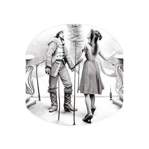 Lucy and Mr. Tumnus from Narnia and Romeo and Juliet on balcony tattoo design idea