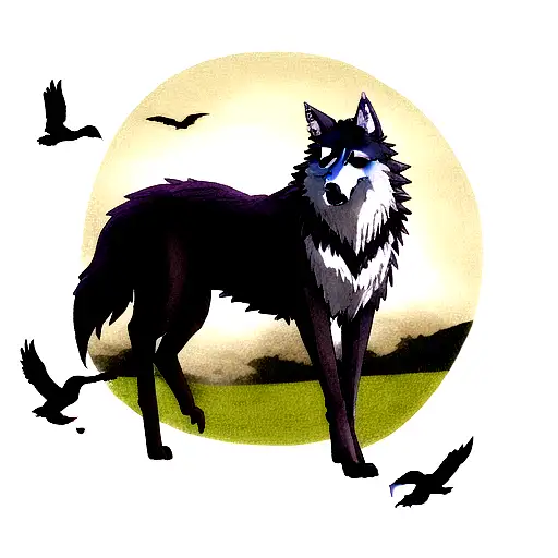 Wolf with Ravens tattoo design idea