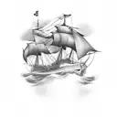 Vasco da Gama's ship sailing through stormy seas tattoo design idea