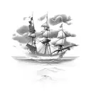 Vasco da Gama's ship sailing through stormy seas tattoo design idea