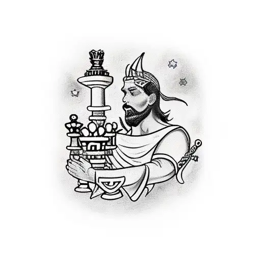 an arm sleeve with the text 'you can play chess with the Devil but you can't play chess with God' surrounded by chess tattoo design idea
