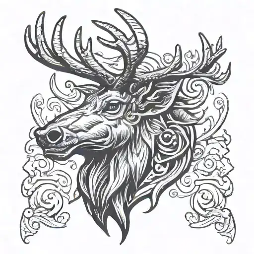 angry elk head tattoo design idea
