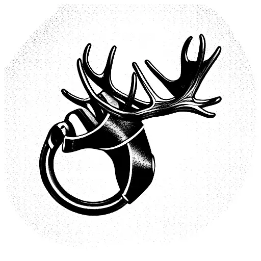 Moose antler inside of a metal horse shoe. just the antler and just the metal horse shoe tattoo design idea