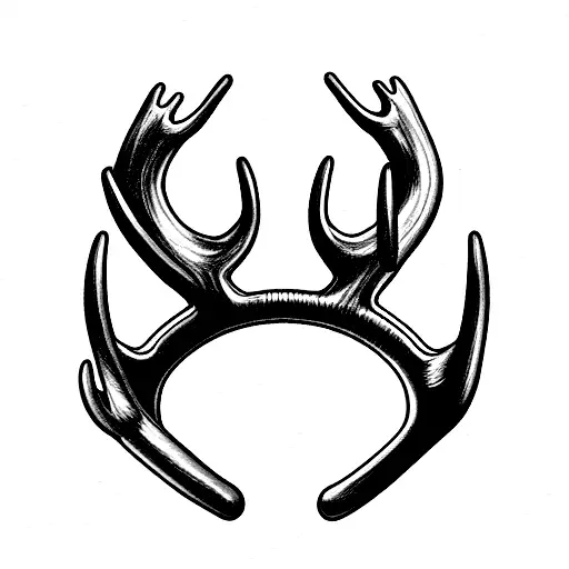 Moose antler inside of a physical metal horse shoe. just the antler and just the metal horse shoe tattoo design idea