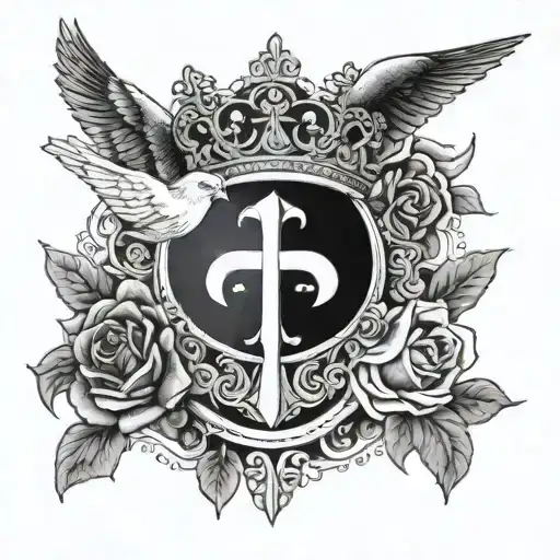 holy Trinity cross crown and dove tattoo design idea