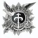 holy Trinity cross crown and dove tattoo design idea