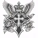 holy Trinity cross crown and dove tattoo design idea
