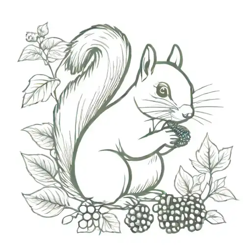 squirrel amongst blackberries with the munich cathedral  tattoo design idea