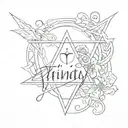 "Trinity" written in cursive tattoo design idea