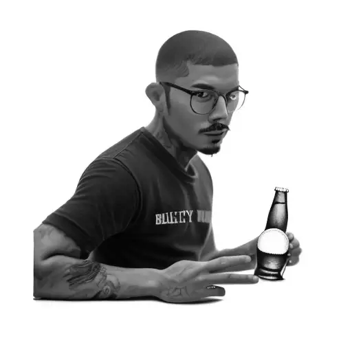 a man holding a bottle of beer tattoo design idea