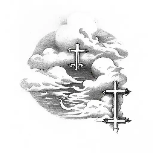 jerimiah 29:11 on a old scroll with clouds all around with some crosses on the bottom tattoo design idea