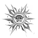 sun coming through clouds shining on a cross tattoo design idea