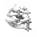 jerimiah 29:11 on a old scroll with clouds all around with some crosses on the bottom tattoo design idea
