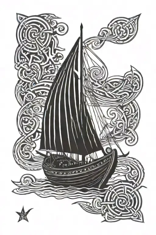 viking longship celtic tattoo design idea