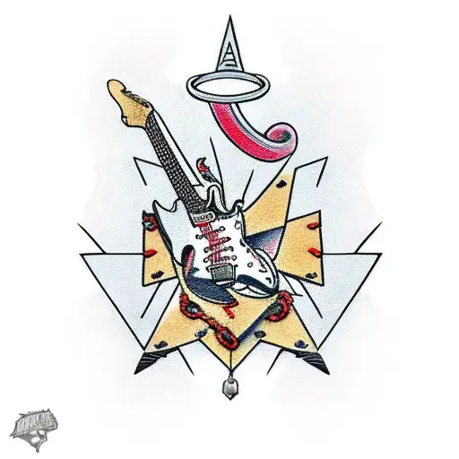 A guitar made up of motorcycle chains and sprockets tattoo design idea