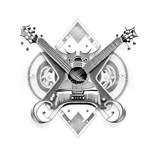 A guitar made up of motorcycle chains and sprockets tattoo design idea