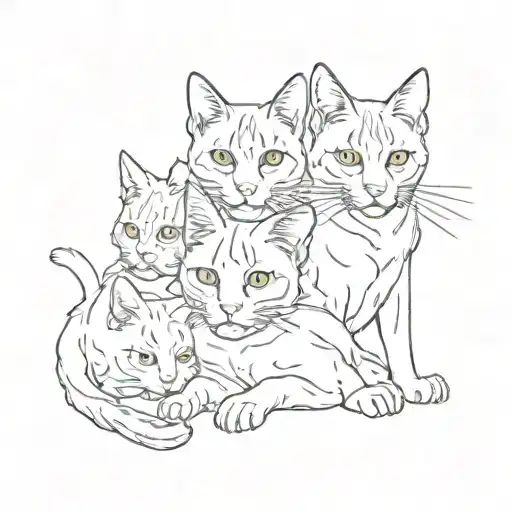 3 headed  Cerberus cat where there is 3 cat heads but 1 body, 2 bengal house cats and 1 orange cat tattoo design idea