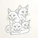 3 headed  Cerberus cat where there is 3 cat heads but 1 body, 2 bengal house cats and 1 orange cat tattoo design idea