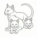 3 headed  Cerberus cat where there is 3 cat heads but 1 body, 2 bengal house cats and 1 orange cat tattoo design idea