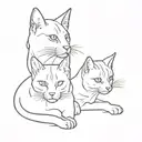 3 headed  Cerberus cat where there is 3 cat heads but 1 body, 2 bengal house cats and 1 orange cat tattoo design idea