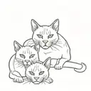 3 headed  Cerberus cat where there is 3 cat heads but 1 body, 2 bengal house cats and 1 orange cat tattoo design idea