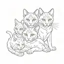 3 headed  Cerberus cat where there is 3 cat heads but 1 body, 2 bengal house cats and 1 orange cat tattoo design idea