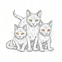 3 headed  Cerberus cat where there is 3 cat heads but 1 body, 2 bengal house cats and 1 orange cat tattoo design idea