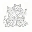 3 headed  Cerberus cat where there is 3 cat heads but 1 body, 2 bengal house cats and 1 orange cat tattoo design idea