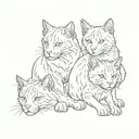3 headed  Cerberus cat where there is 3 cat heads but 1 body, 2 bengal house cats and 1 orange cat tattoo design idea